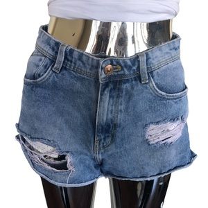 Zara TRF Distressed Denim Shorts Size 4